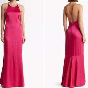 NWT Alice + Olivia Samia Halter Neck Fishtail Gown Maxi Dress Magenta